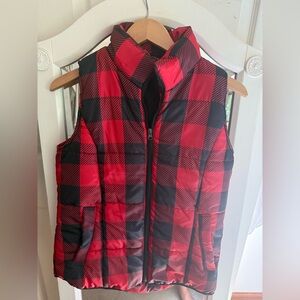 New Directions Red and Black Buffalo Plaid Vest Large